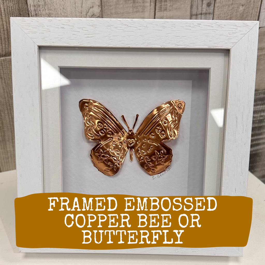 Framed Embossed Copper Bee or Butterfly